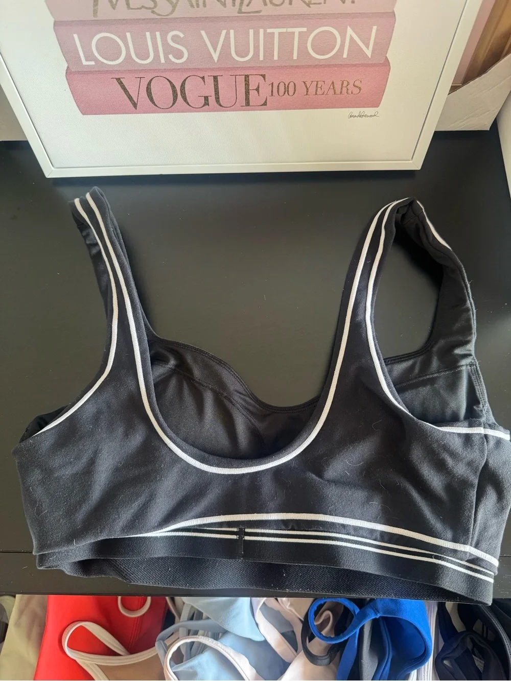 ALO Yoga Black Sports Bra with White Contrast Piping
